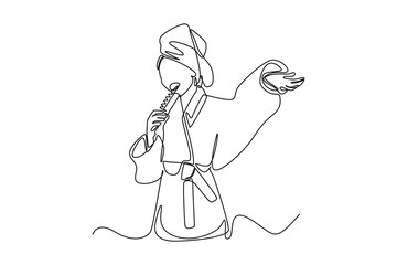 Single one line drawing happy girl wear bathing suits. Bathroom activities concept. Continuous line draw design graphic vector illustration.