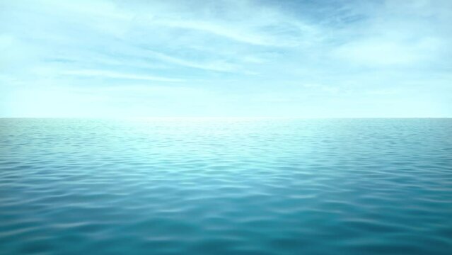3D Animation - Landscape of a looping animated blue ocean with sky and clouds