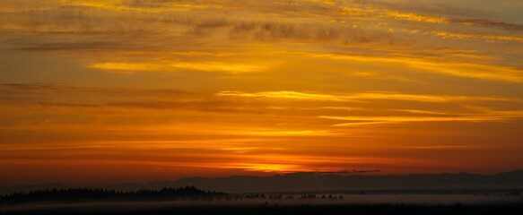 Aerial view of field during sunset