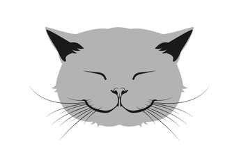 hand drawn vector cute cat illustration character collection , Black and white portrait of a straight-faced cat