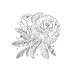 Beautiful Roses Flower Coloring book, line art vector.