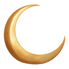 Islamic Golden Crescent Moon Isolated Hand Drawn Painting Illustration