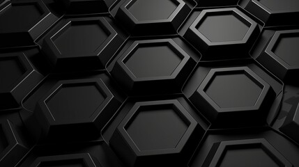 Minimalist Background with Embossed Octagon. Black Surface with Extruded 3D Shape. 3D Render Generative AI
