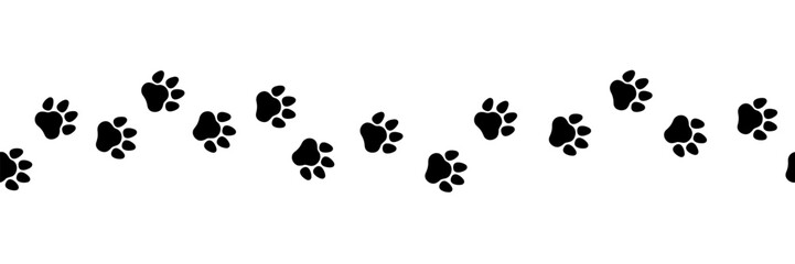 Border with dog or cat footprints. Paw prints. Silhouette. Vector