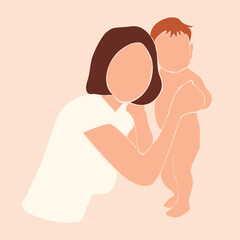 International Mother's Day. Mom hugs her child. Faceless woman hugs a baby. Mother's care. Faceless vector illustration. EPS10