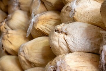 Pile of stacked corn husks
