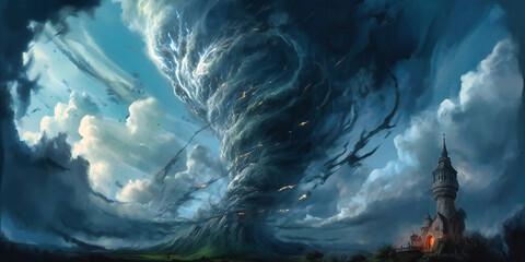 a large tornado in the sky above a dark blue sky,