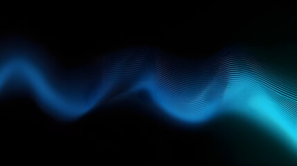 Abstract blue colors gradient wave on black background, blurry lights on dark noise texture, copy space