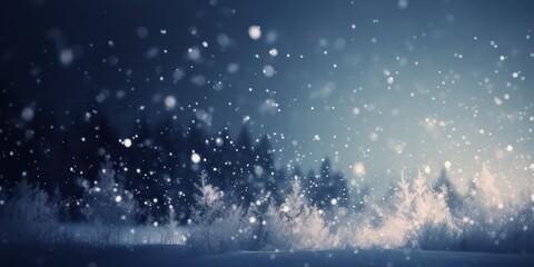 Naklejka na ściany i meble Winter background - sparkling falling snow against a dark blue sky and white snowdrifts.
