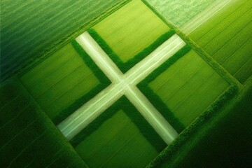 Aerial image of a green field, perpendicular. Generative AI