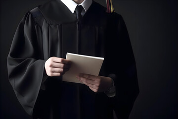 Graduatie in black gown holding a book. Concept of education, back to school. Generative AI