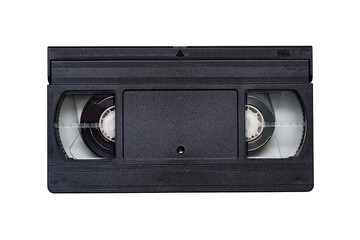 Obraz premium VHS video tape cassette isolated on white background. Old analog tape VHS cassette.