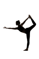 Fototapeta na wymiar A silhouette of a woman doing yoga asana on a white background