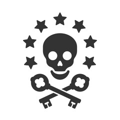 Skull with old key and stars design element