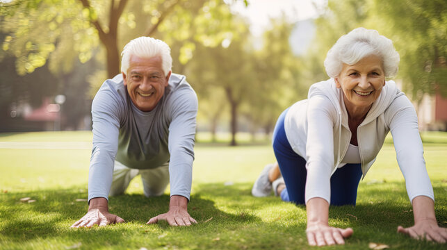 tho happy elderly people, outdoor sport and healthy life concept