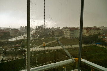 Heavy Rain from the Closed Glass Balcony, Rain View from the Balcony,