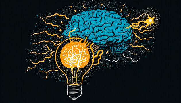 Creative Idea with Brain and Light Bulb Illustration 