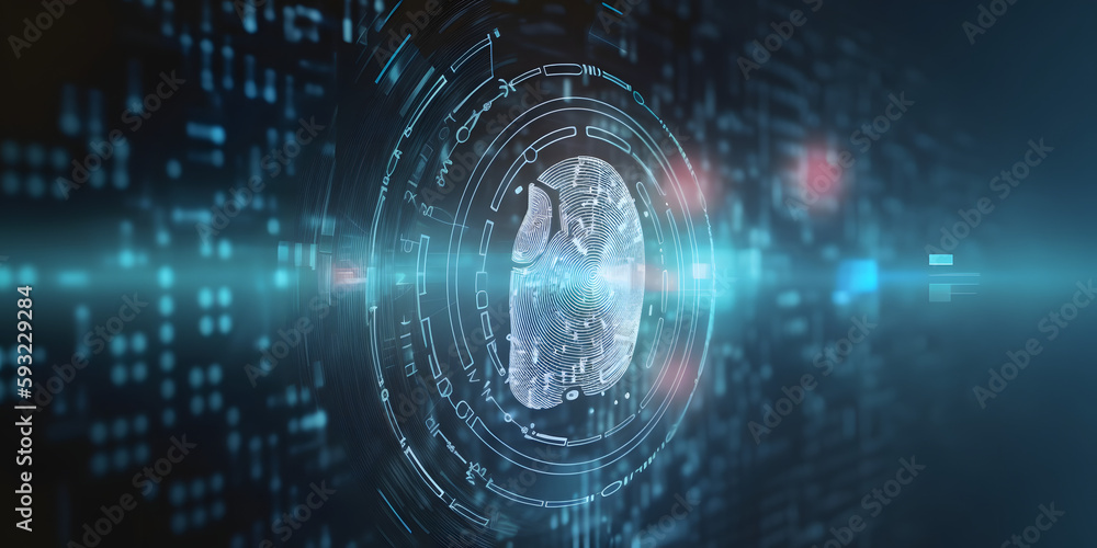Poster fingerprint scanning, biometric authentication, cybersecurity and fingerprint password, future techn