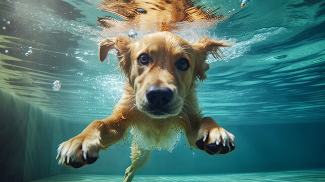 golden retriever swimming in water,generative AI digital illustration.