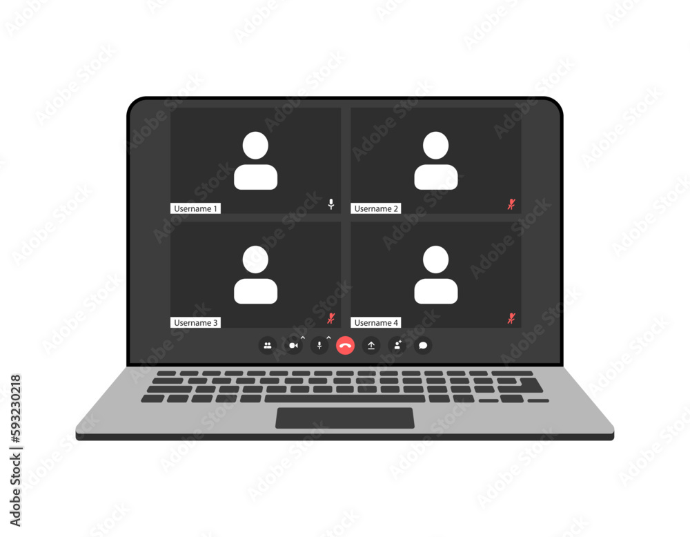 Poster videocall interface, video call screen icons and ui template for laptop, vector overlay. video confe