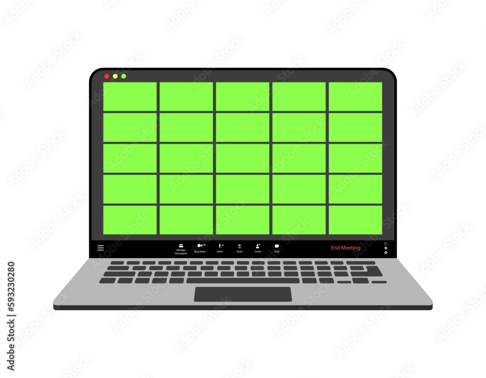 Poster videocall interface, video call screen icons and ui template for laptop, vector overlay. video confe