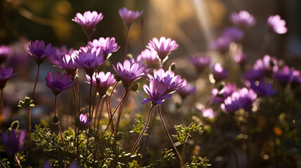 Purple Flowers Meadows in the Sunlight - Generated by AI technology