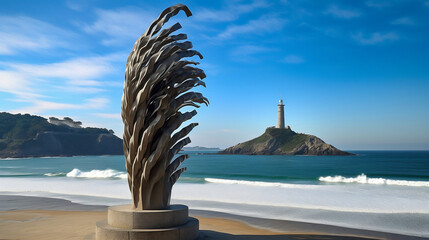Fototapeta premium The Comb of the Wind in Donostia-San Sebastian, Spain, Generative Ai