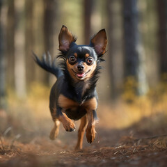 Russian toy terrier running happily in forest - generative AI
