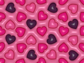 3Dのぷっくりしたピンク色のハート柄パターン