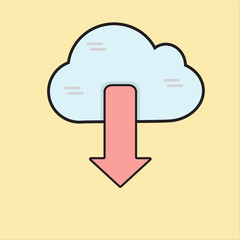 Cloud download flat line icon. Vector illustration