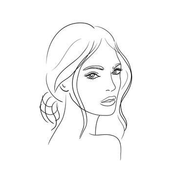 recommend clip art: Young woman face logo vector.Black and white vector illustration.