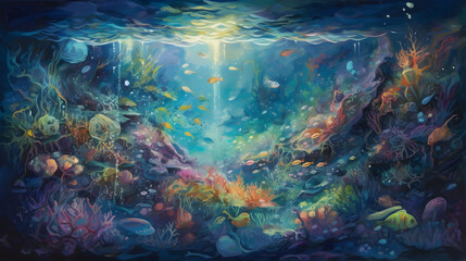 Obraz na płótnie Canvas 海底の生命と美しさ　No.040 | Underwater World: Vibrant Colors of Coral and Fish Generative AI