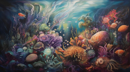 Naklejka na ściany i meble 海底の生命と美しさ　No.039 | Underwater World: Vibrant Colors of Coral and Fish Generative AI