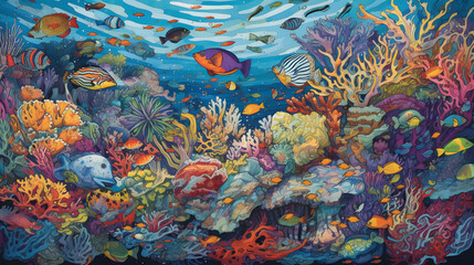 Naklejka na ściany i meble 海底の生命と美しさ　No.038 | Underwater World: Vibrant Colors of Coral and Fish Generative AI