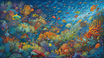 Naklejka na ściany i meble 海底の生命と美しさ　No.037 | Underwater World: Vibrant Colors of Coral and Fish Generative AI