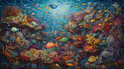 Fototapeta na wymiar 海底の生命と美しさ　No.030 | Underwater World: Vibrant Colors of Coral and Fish Generative AI