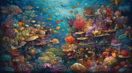 Fototapeta na wymiar 海底の生命と美しさ　No.029 | Underwater World: Vibrant Colors of Coral and Fish Generative AI