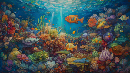 Fototapeta na wymiar 海底の生命と美しさ　No.026 | Underwater World: Vibrant Colors of Coral and Fish Generative AI