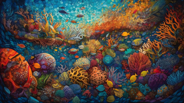 海底の生命と美しさ　No.027 | Underwater World: Vibrant Colors of Coral and Fish Generative AI