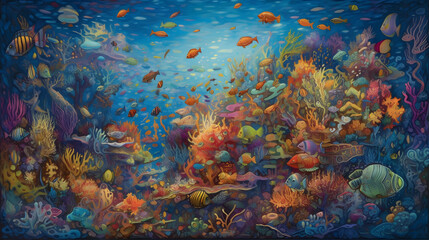 Naklejka na ściany i meble 海底の生命と美しさ　No.020 | Underwater World: Vibrant Colors of Coral and Fish Generative AI