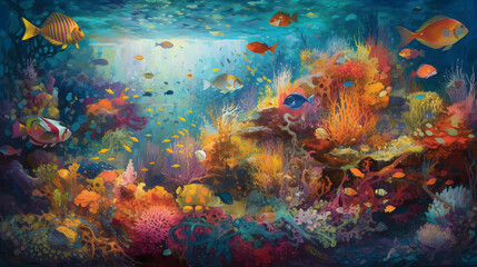 Fototapeta na wymiar 海底の生命と美しさ　No.005 | Underwater World: Vibrant Colors of Coral and Fish Generative AI