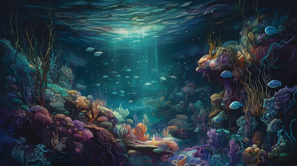 Fototapeta na wymiar 海底の生命と美しさ　No.002 | Underwater World: Vibrant Colors of Coral and Fish Generative AI
