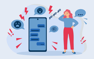 Unhappy stressed teen girl cry suffer from bullying on internet feel distressed broken with negative comments. Frustrated woman