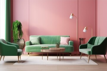 interior background mock up luxury pink floor loft space design comfortable. Generative AI.