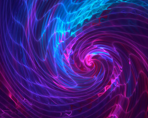 Abstract neon fractal rippled spiral background.