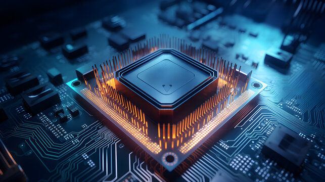 a futuristic looking CPU on a borad