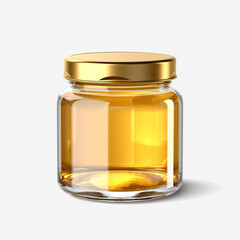Golden Jar Of Honey on White Background