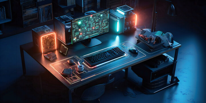 the computer and laptop with iot system and cloud technology