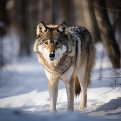 Obraz premium Grey Wolf In Snowy Forest