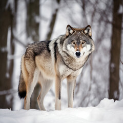 Obraz premium Grey Wolf In Snowy Forest